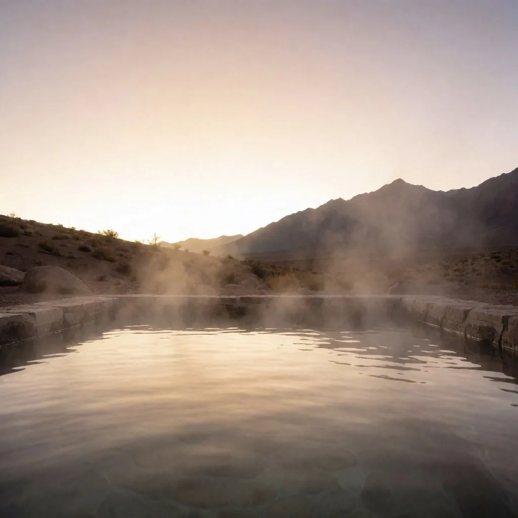 Pileta termal al atardecer en Mendoza