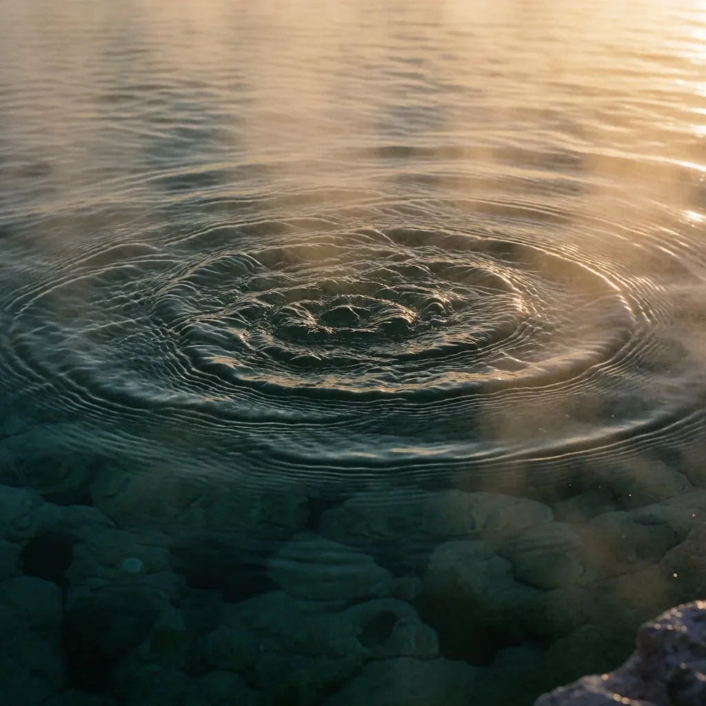 Superficie del agua termal mineral con vapor suave